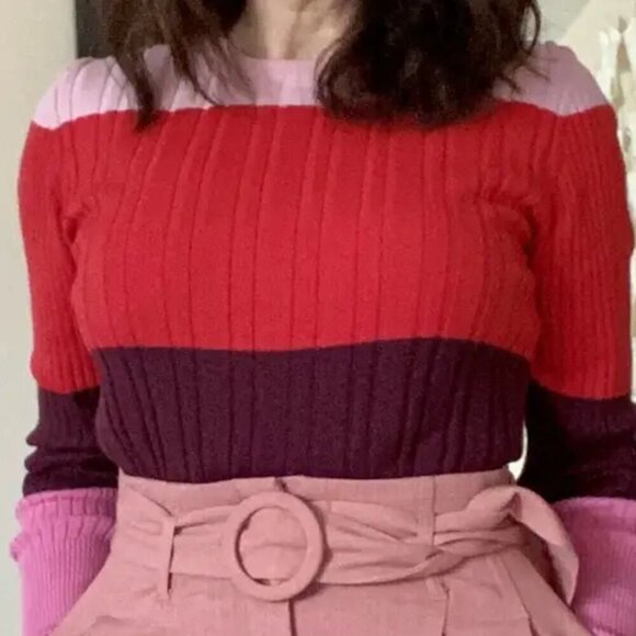 Tome Pink Colorblock Sweater Merino Wool Cotton US 22 3x - Picture 5 of 12